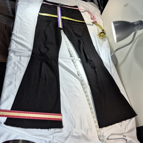 GIRL.ISH Distressed High Rise Raw Hem Flare Black Jean Size 5/27 L.A. Designer - Picture 7 of 11